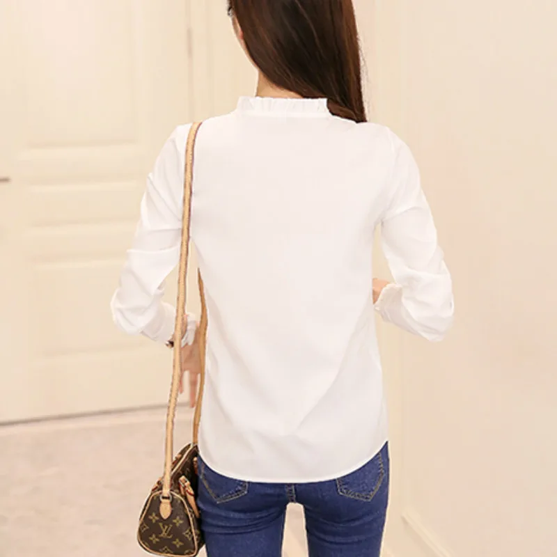 

Shirts Women O-Neck Soild Simple Korean Style Button Long Sleeve Trendy Casual Blouses Vintage Womens Daily Streetwear All-match