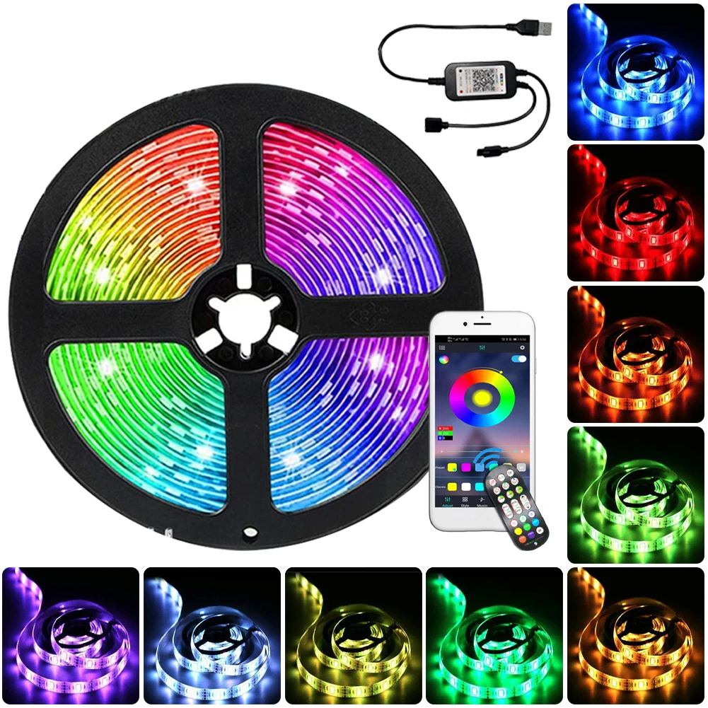 

LED Light Strips 5050 RGB LED Lights with Remote APP Control Timing Settings Color Changing for Bedroom Home Decor