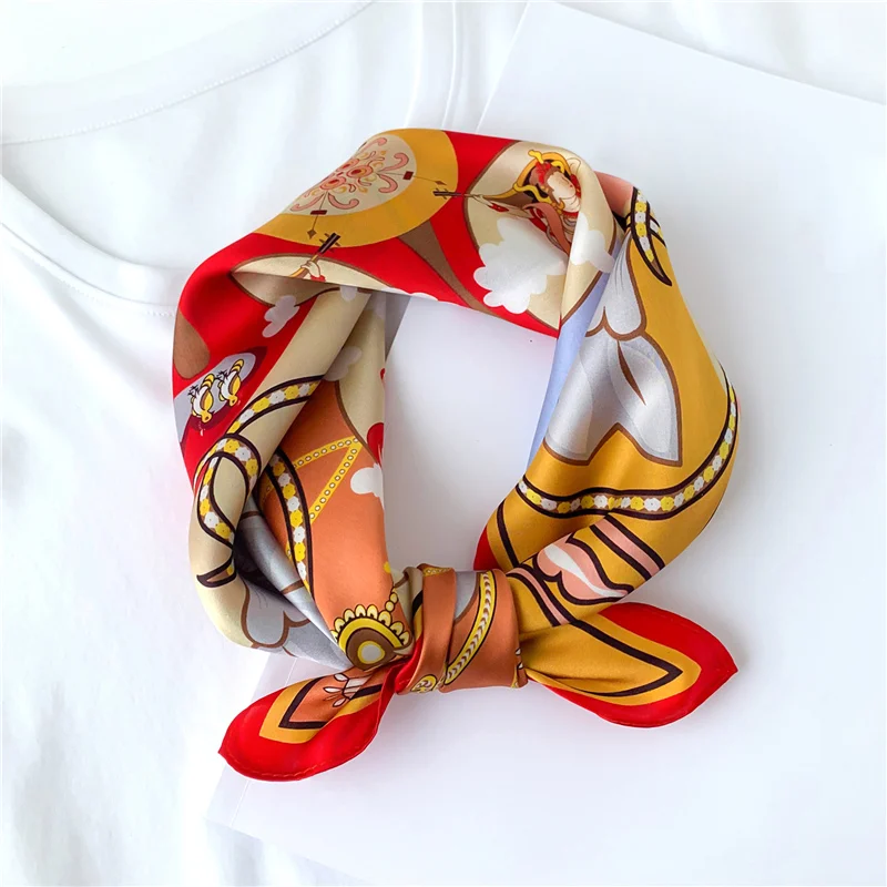 

Women Natural Silk Scarf 2022 New Print Smooth Hair Scarves Neck Tie Design Neckerchief Lady Foulard Bandana