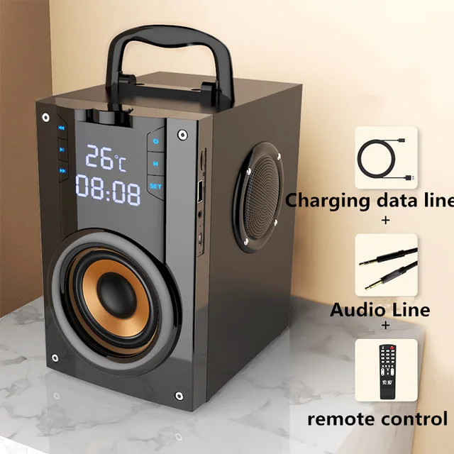 Black 2200 мАч 4,2 беспроводной Bluetooth динамик открытый светодиодный дисплей 3D объемный стерео сабвуфер TF FM AUX Карта плеер радио будильник - Цвет: Black