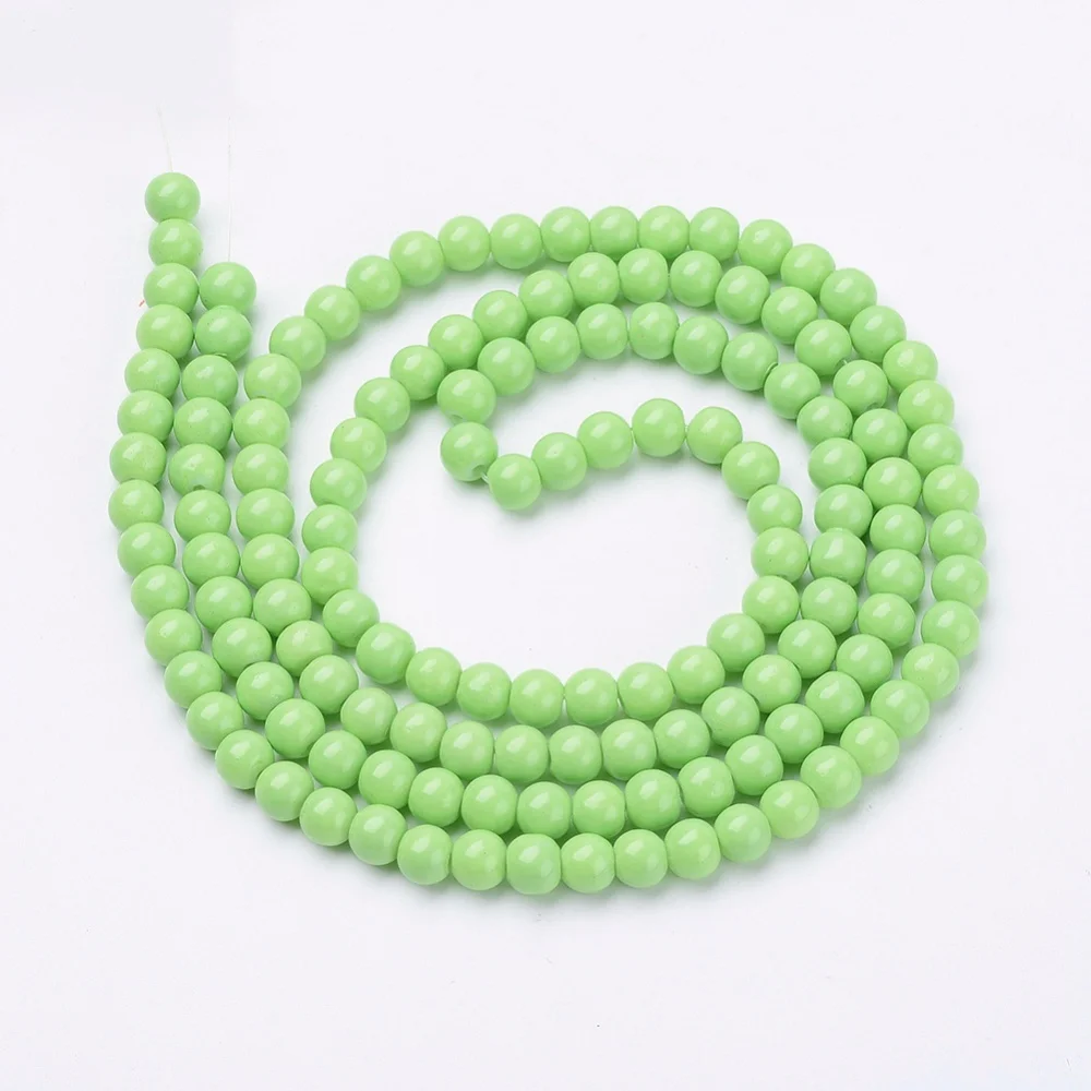 

133PCS/strand fashion Painted Glass Round Bead Strands Baking Paint LightGreen 6mm Hole: 1.3~1.6mm For DIY