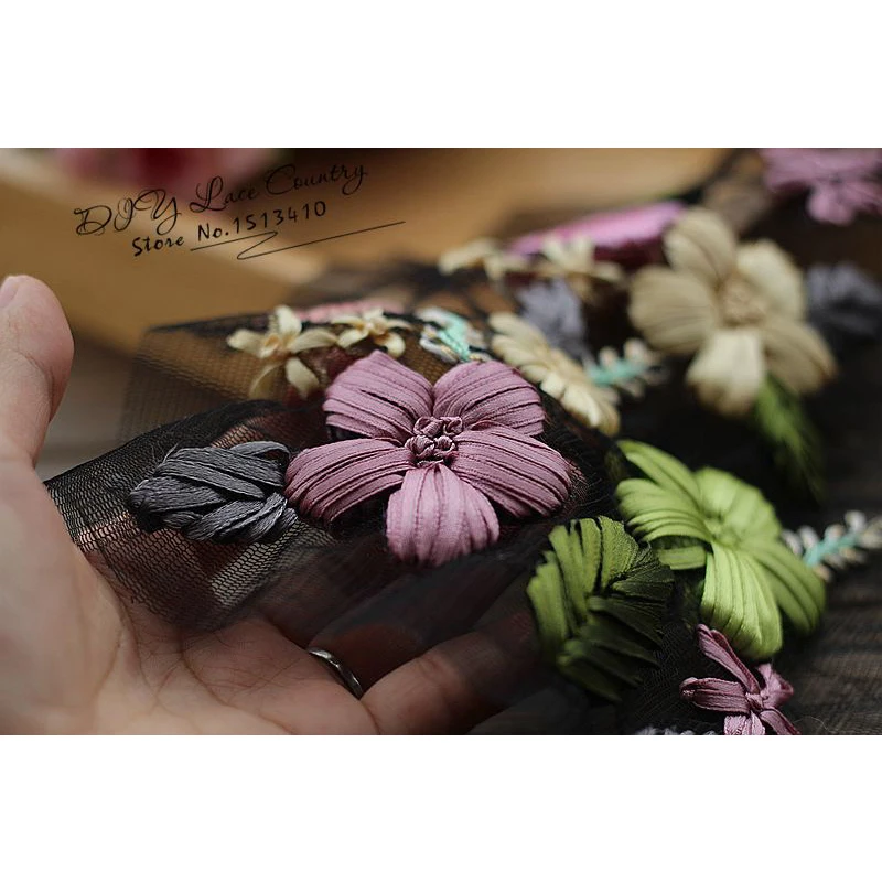 Кружевная ткань 1 шт./лот органза 3D кружевная лента шитье цветочный мотив