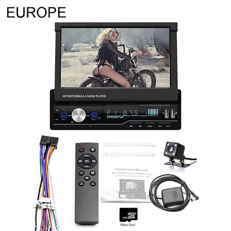 Camera GPS EU MAP 7 дюймов Автомобильный мультимедийный плеер сенсорный экран автомобильный MP5 плеер с gps Выдвижной Автомобильный MP5 плеер с камерой Поддержка нескольких языков - Цвет: Camera GPS EU MAP