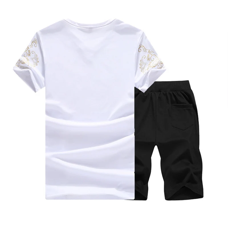

Men's embroidery suit summer men's sportswear V-neck T-shirt + shorts 2PCS 2021 men's short sportswear suit plus size 5XL