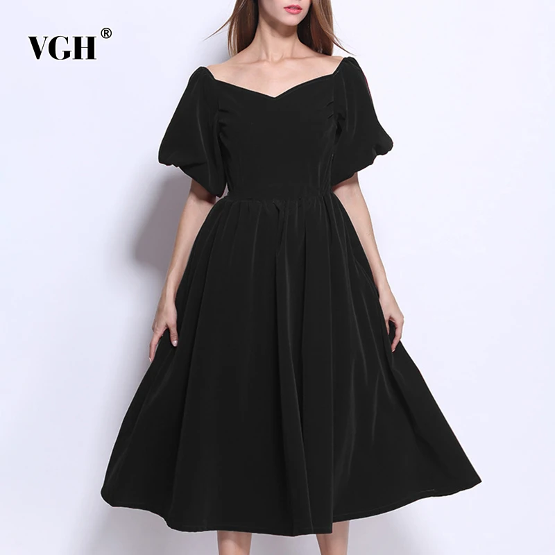 VGH элегантное вечернее платье для женщин Slash шеи с открытыми плечами пышными