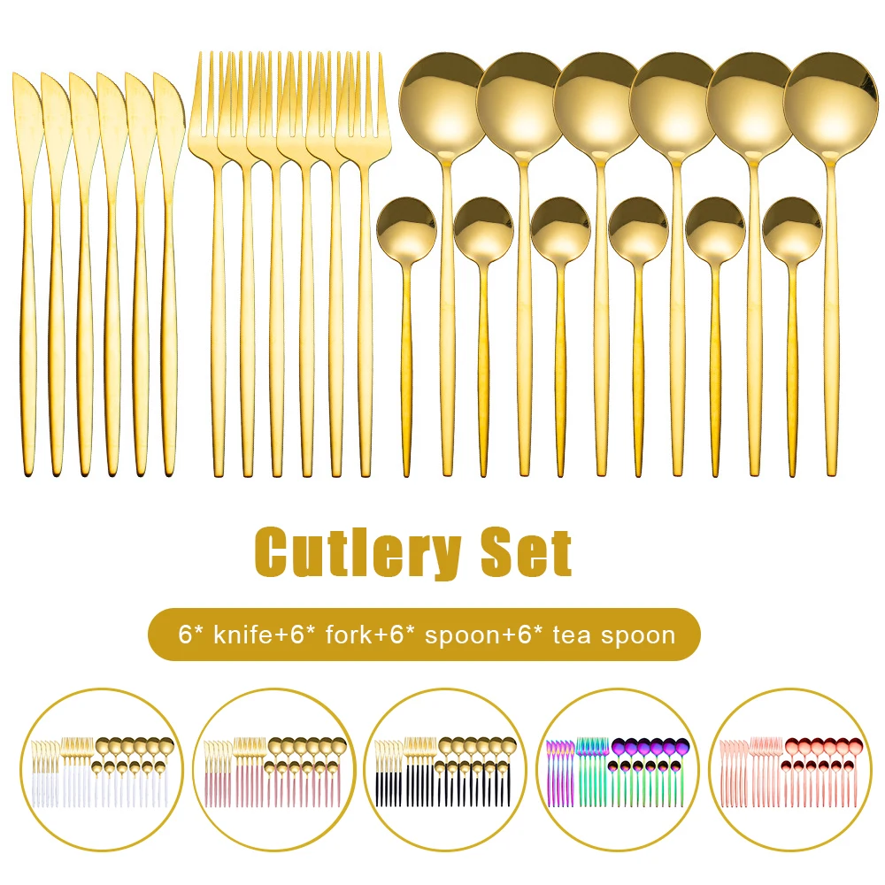 

Multicolor Cutlery Set 24 Piece Tableware Sets Fork Spoon Knife Setcutlery Set Stainless Steel Cutlery Dinnerware Spoon Settings