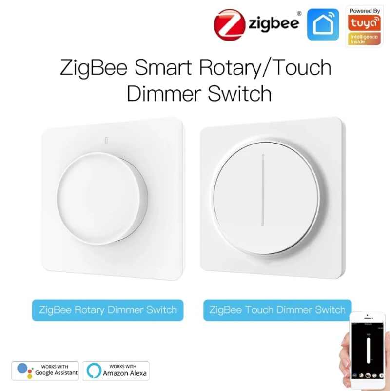 

2.4GHz EU ZigBee Smart Rotary/Touch Light Dimmer Switch Smart Life/Tuya APP Remote Control Works With Alexa Google Assistants