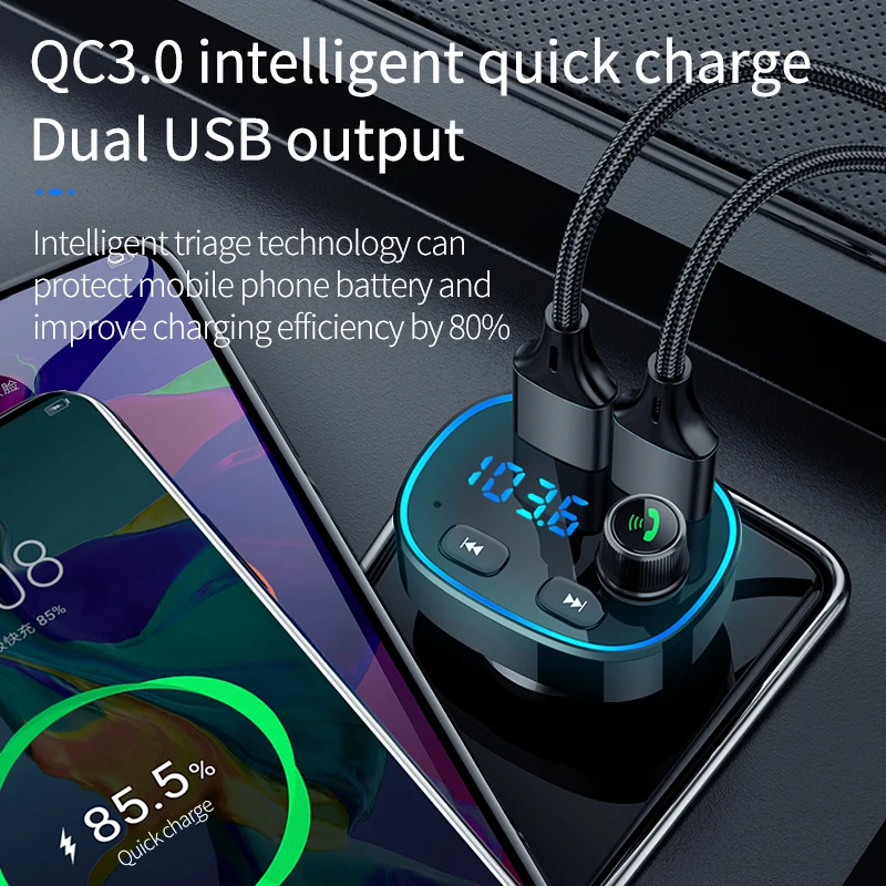 YIBEIAK FM передатчик модулятор Bluetooth 5 0 hands free автомобильный комплект аудио mp3 плеер
