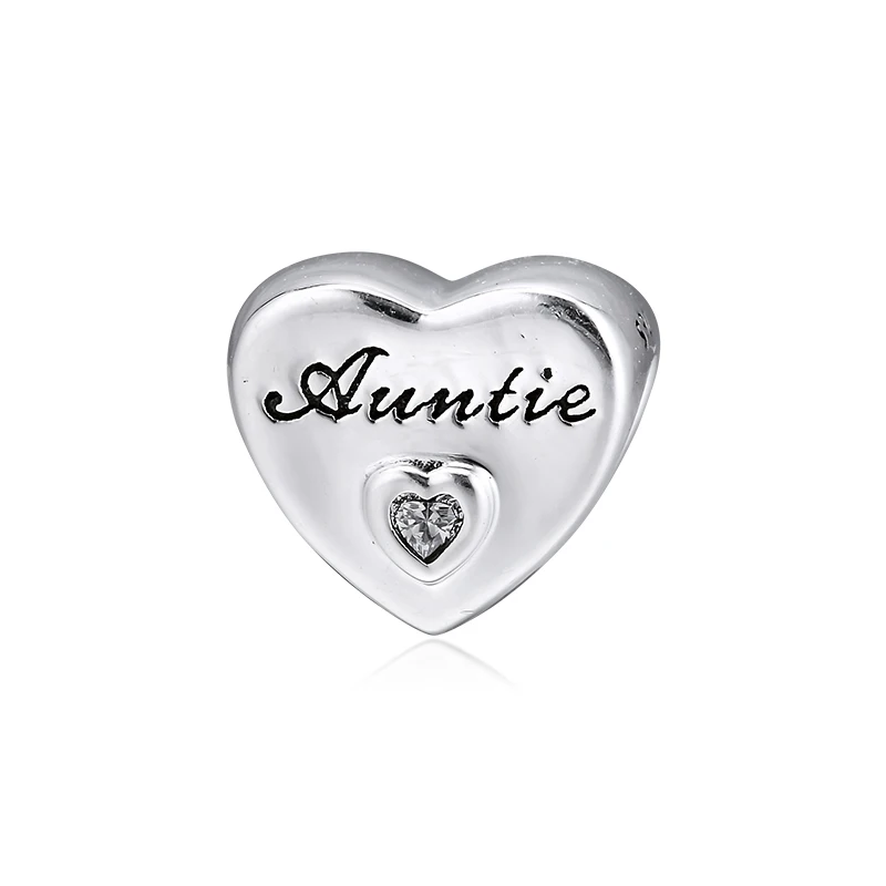 

Silver Charms For Jewelry Making Auntie Love Heart Charm Fits Original 925 Sterling Silver Bracelets Woman DIY Beads
