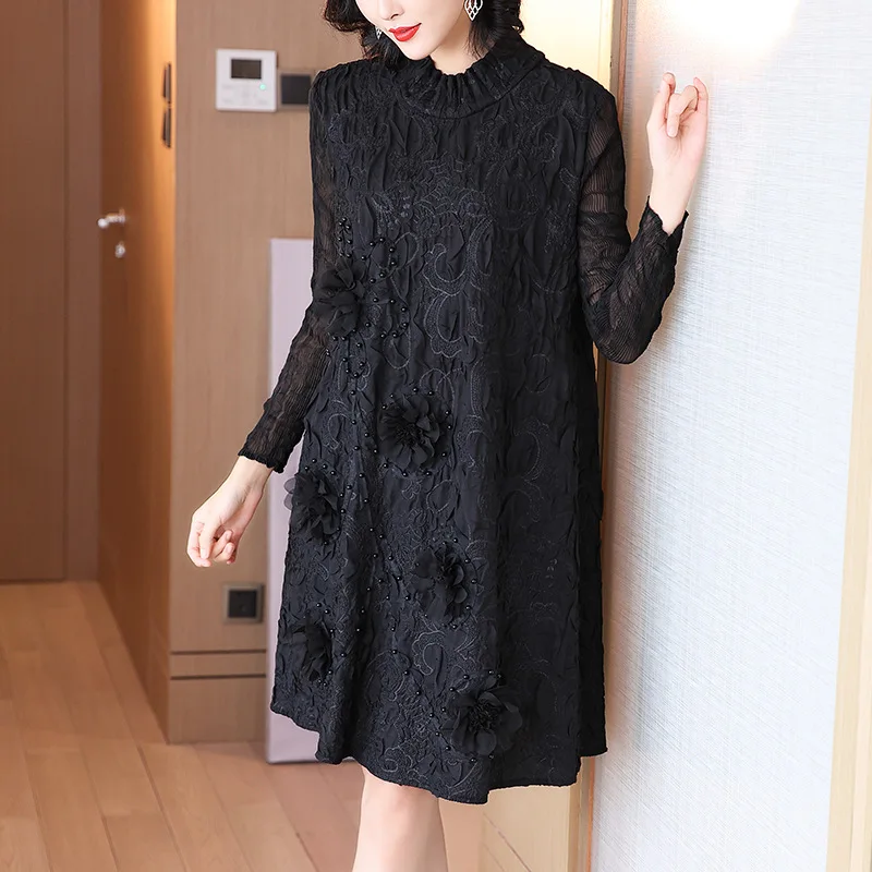 

High End Embroidered For Women's Autumn And Winter New Style A-line Pleated Dress