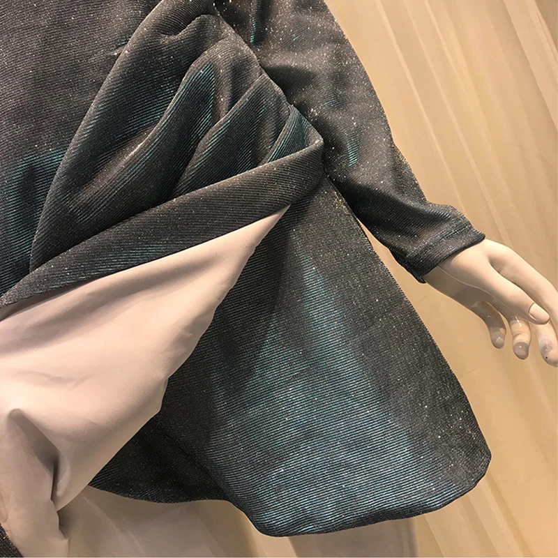 

Women Diamonds Formal Dress Square Collar High Waist Shining Ruched Dress