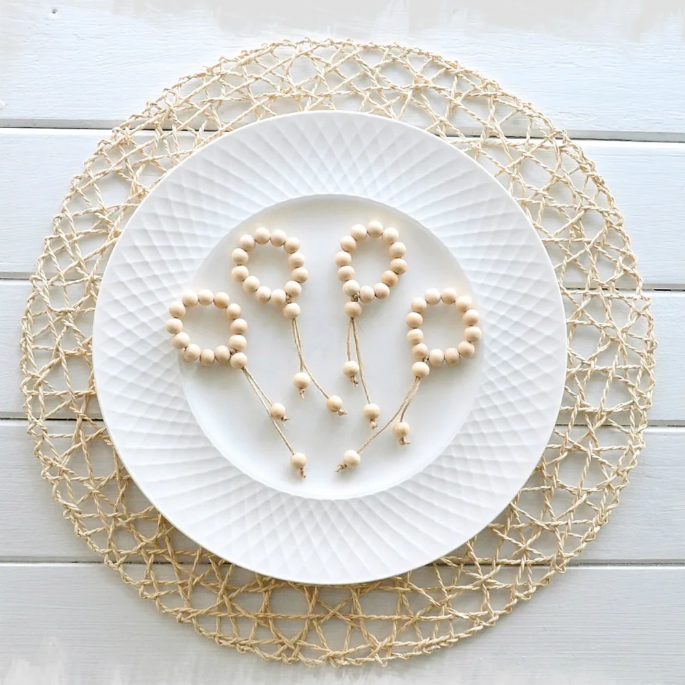 6pcs natural wood bead napkin rings with tasselswedding home decor handmade napkin bucklesrustic farmhouse napkin holder free global shipping