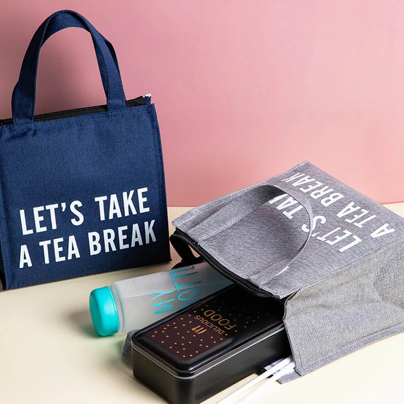 

Waterproof Portable Zipper Lunch Bags for Women Men Work Kids Letter Insulated Lunch Box Thermo Office School Picnic Cooler Bag