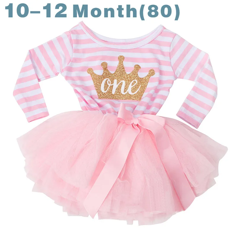 Pink 1 Year Платья для дня рождения «Моя принцесса» для малышей, крестильное платье с длинными рукавами, платье для маленьких девочек одежда для маленьких девочек 12 месяцев - Цвет: Pink 1 Year