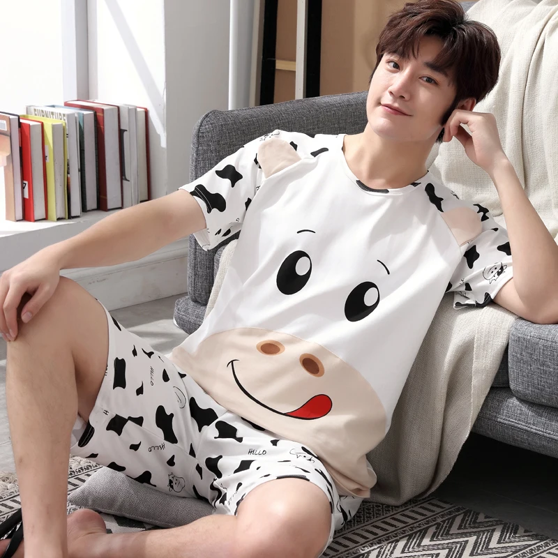 Пижама Yidanna Мужская с коротким рукавом из хлопка размера плюс | одежда