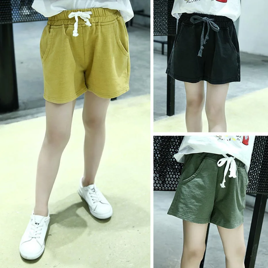 Girls Pants Solid Casual Shorts Drawstring Summer For Teenage Sport Clothes 6 8 10 12 14 Year | Мать и ребенок