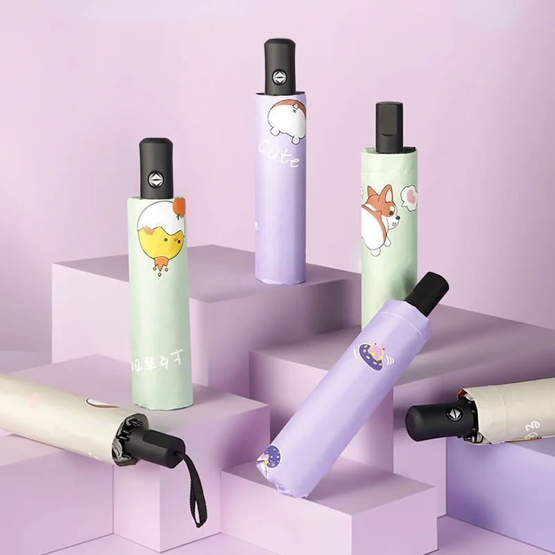 

Fully Automatic Sun And Rain Umbrella Dual-Use Sunshade Umbrella Female Folding Umbrella Sunscreen Cute Corgi UV Protection