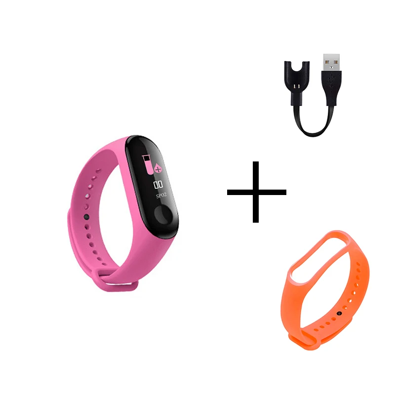 Pink Orange M3 цветной экран Смарт часы Спорт Фитнес браслет IP67 Водонепроницаемый кровяное давление кислородный трекер активности для мужчин и женщин часы - Цвет: Pink Orange