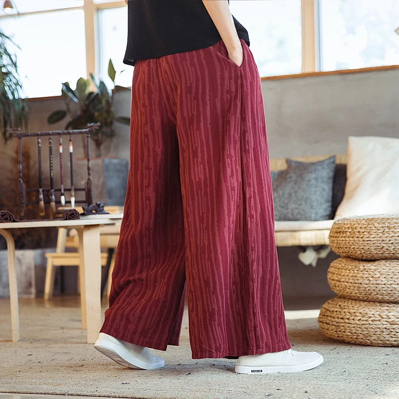 Мужские черные и красные широкие повседневные льняные брюки кимоно юбка мужские