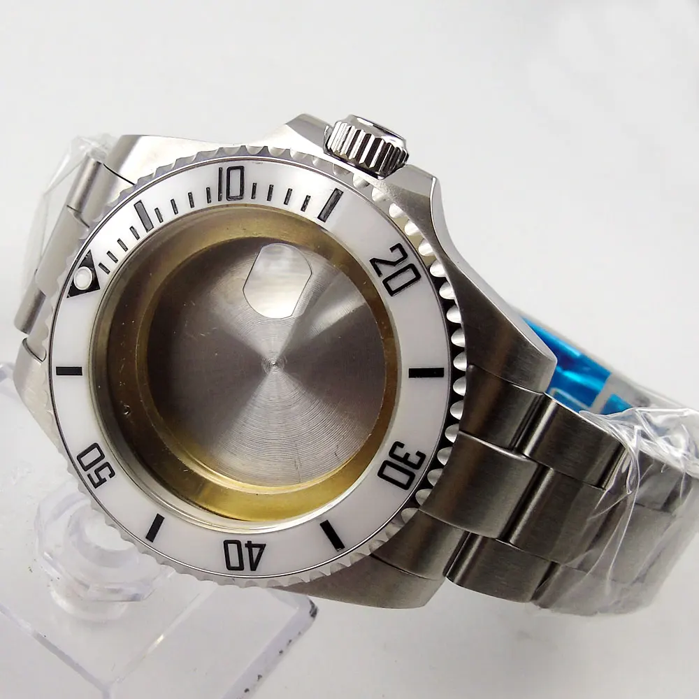 

40mm Fit NH35 NH36 ETA MIYOTA Watch Case Sapphire Glass Without Magnifier Jubilee Strap Rotaing Bezel