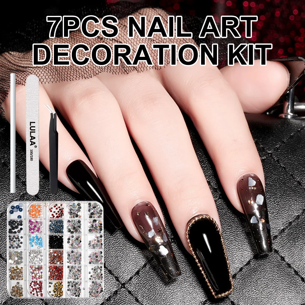 

7Pcs Nail Art Decoration Kit Rhinestones Nail Dotting Pen Nail Design DIY Manicure Tool for Fingernails Eyeglasses Home