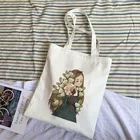 Большая вместительная Женская Холщовая Сумка через плечо с мультипликационным рисунком, Женская многоразовая эко-сумка для покупок, Женская дорожная сумка-шоппер