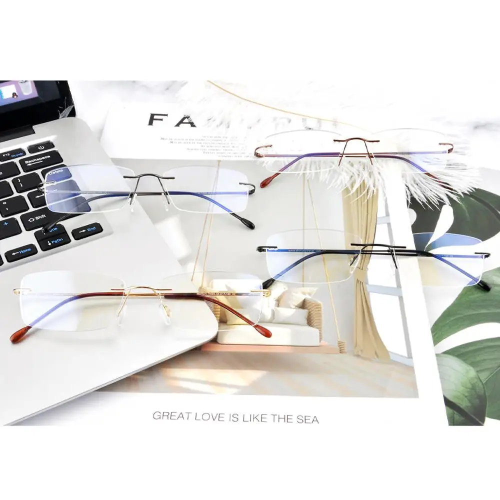 Шину Титан рамка Для мужчин очки без оправы MR 7 линз с диоптриями синий светильник