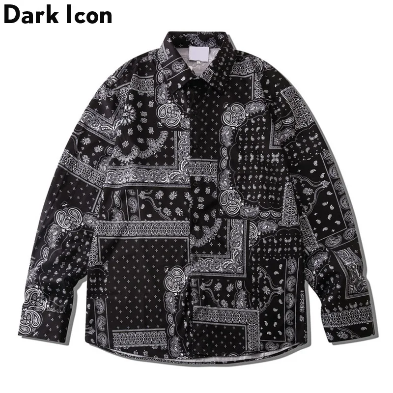 

Dark Icon Bandan Shirt Men Long Sleeve Turn-down Collar Autumn Men's Shirt Man Blouse