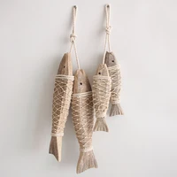 retro nostalgic nordic style solid wood fish string ornaments creative home bed and restaurant wall hanging decoration