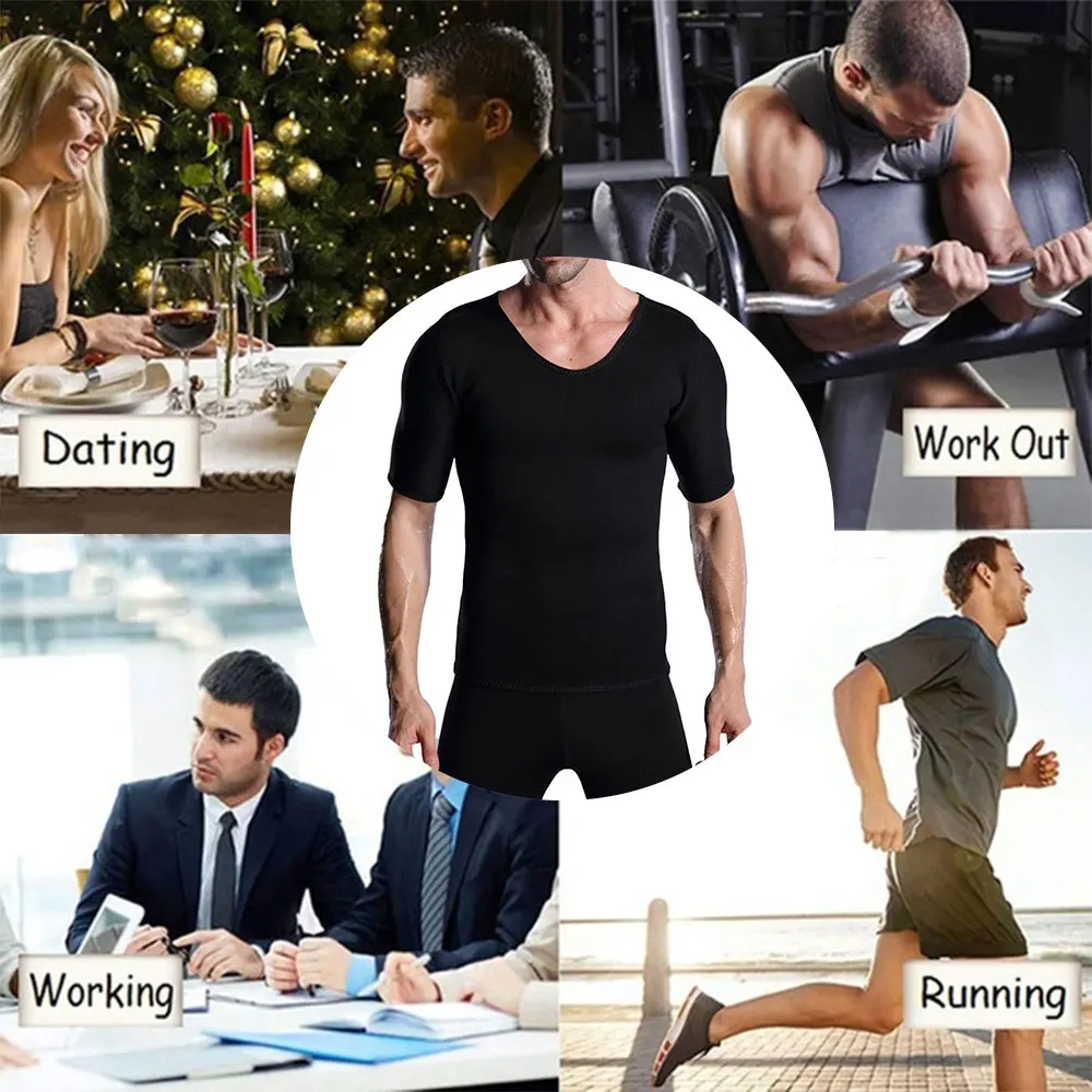 

Plus Size Men Sweat Shirt Body Shaper Vest Neoprene Shaperwear Waist Trainer Cincher Slimming Corset T-Shirts Bodyshaper S-3XL