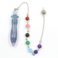 bullet shape natural fluorite stone silver plated pendulum for scrying pendant with healing chakra chain jewelry