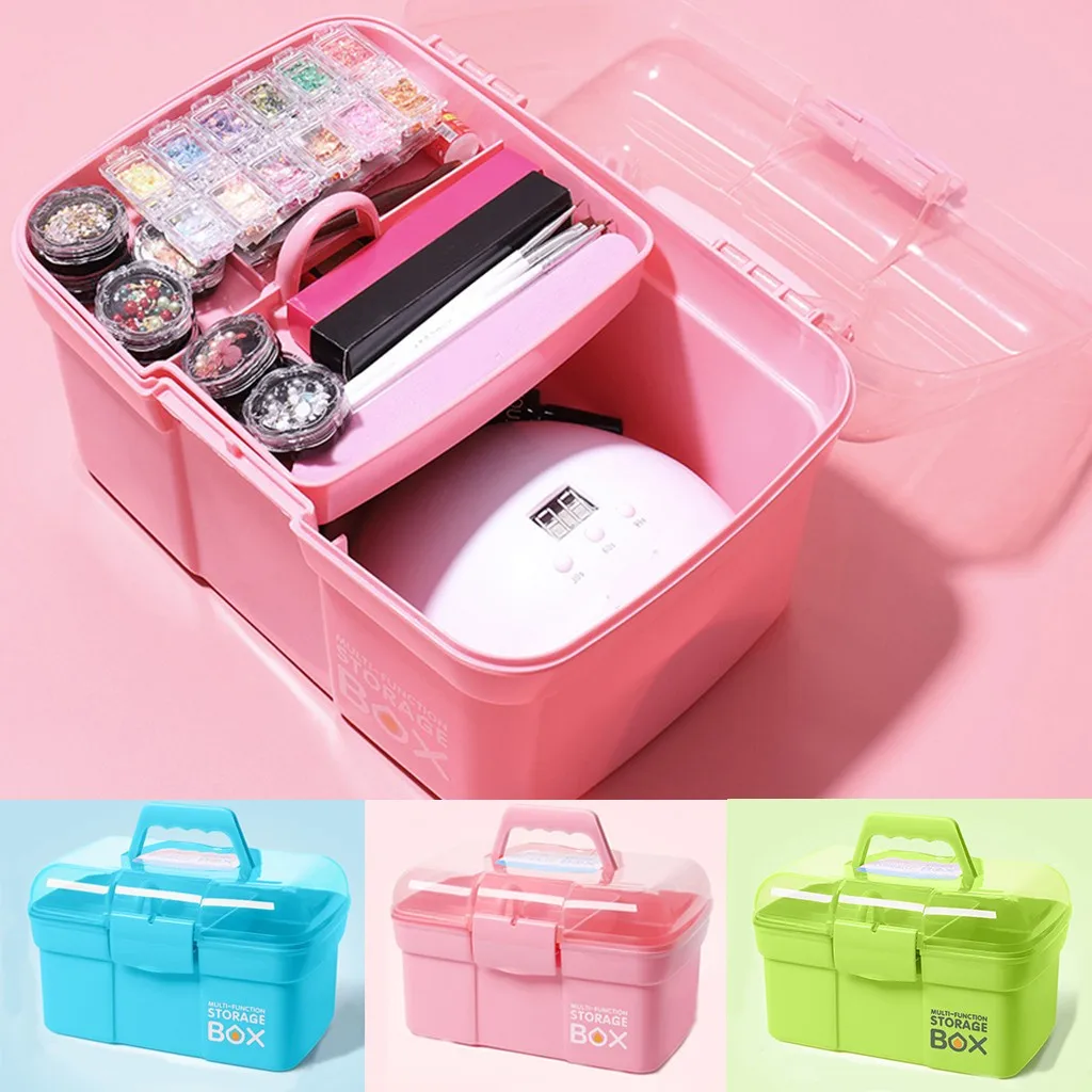 

Double Layer Nail Art Storage Box Multi-function Storage Case for Nail Polish Glue Nail Brush Set Cosmetics Accessory Supplies