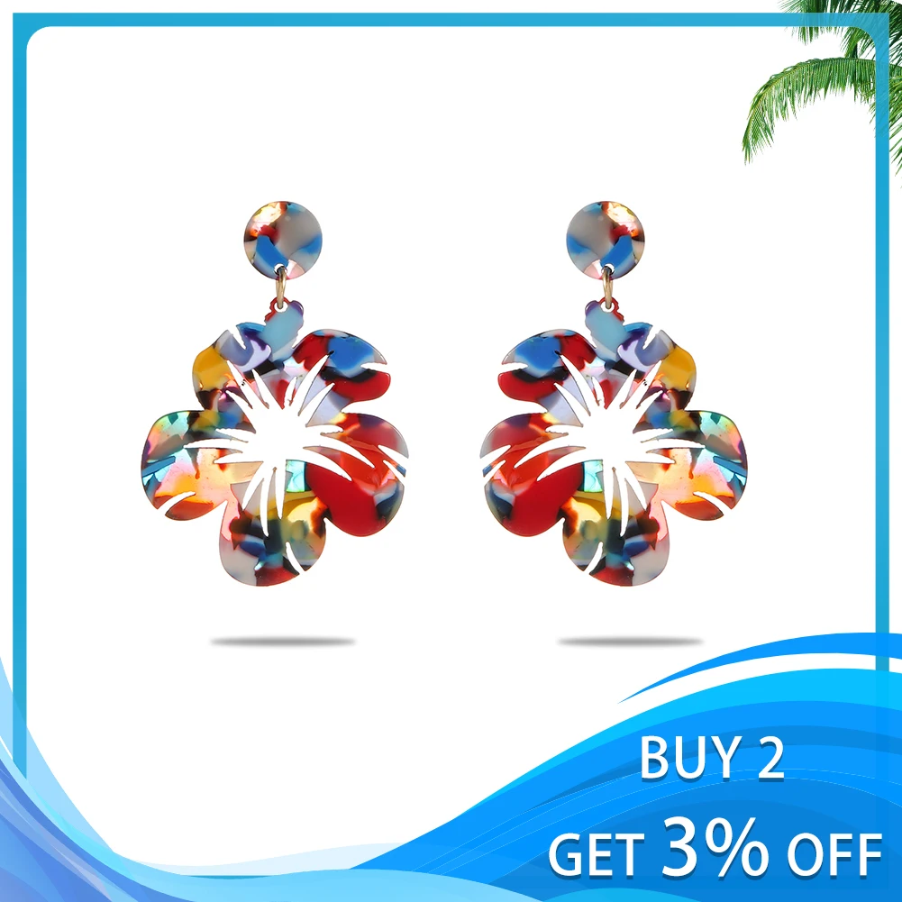 

SophiaXuan Plumeria Flower Earring Fashion Acrylic Drop Round Earrings Dangle Earing 2021 New Arrivals Popular Gifts for Women