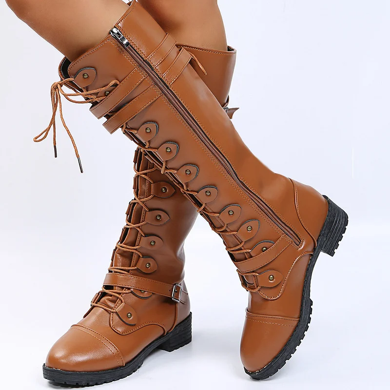 Привлекательные высокие сапоги до колена из искусственной кожи на высоком