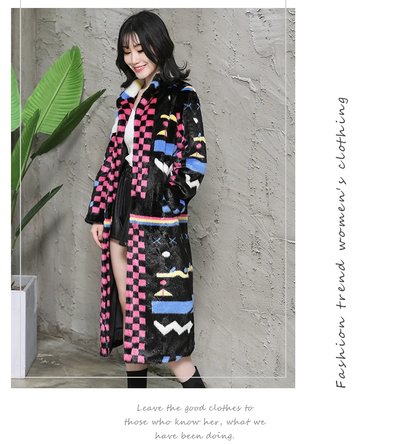 Nerazzurri Multi color women faux fur coat runway ladies long fur coats warm winter fashion designer brand luxury women clothing