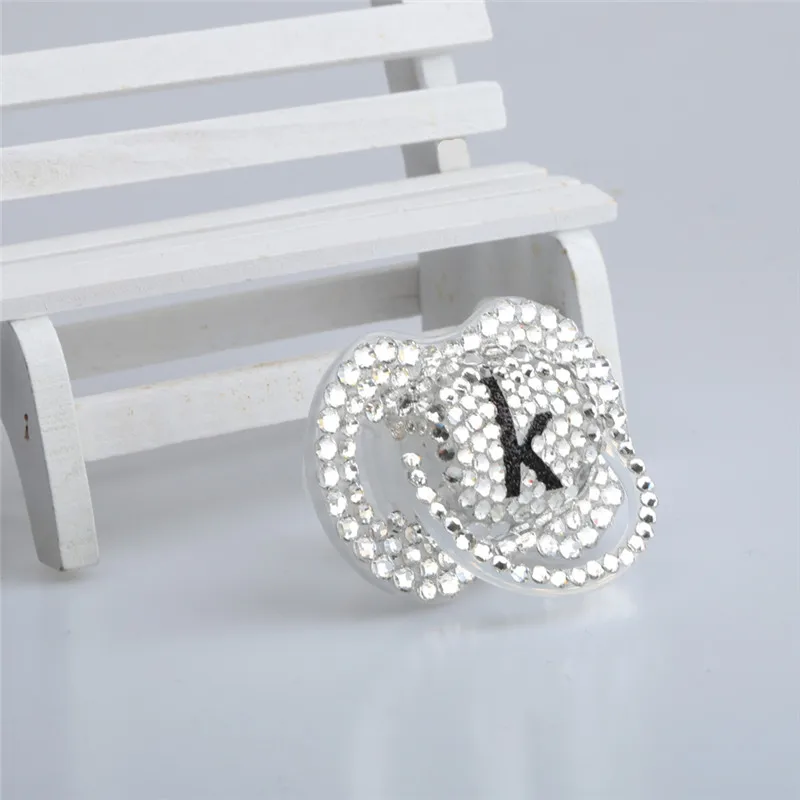monogram k На заказ, блестящая детская розовая Соска с бриллиантами, пустышка, Прорезыватель для зубов, уход за цветами, для маленьких девочек, Chupetes Brillantes, пустышка, подарок на первый день рождения - Цвет: monogram k
