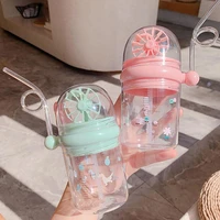 250ml cartoon children water cup with straws portable fun bottle spray baby children milk cup juice water cup windmill wate a4p4