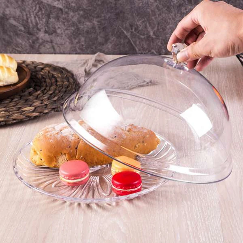 

1Set Creative Transparent Round Food Cover Foods Preservation Lid Cake Lids PC Acrylic Meal Bread Cake Snack Dust Tray