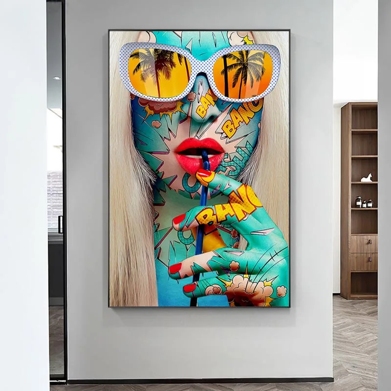 

Graffiti Art Girls Drinking Canvas Paintings On the Wall Art Posters And Prints Sexy Woman Modern Art Picture Home Wall Decor