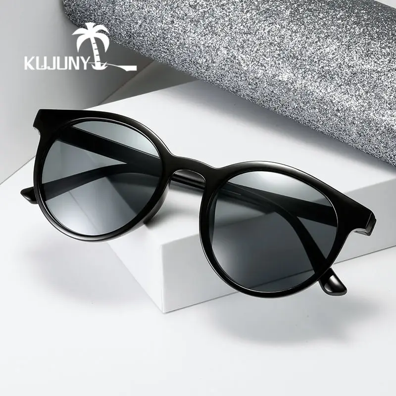 KUJUNY мокко молочный чай солнечные очки винтажные Круглые Солнцезащитные женские