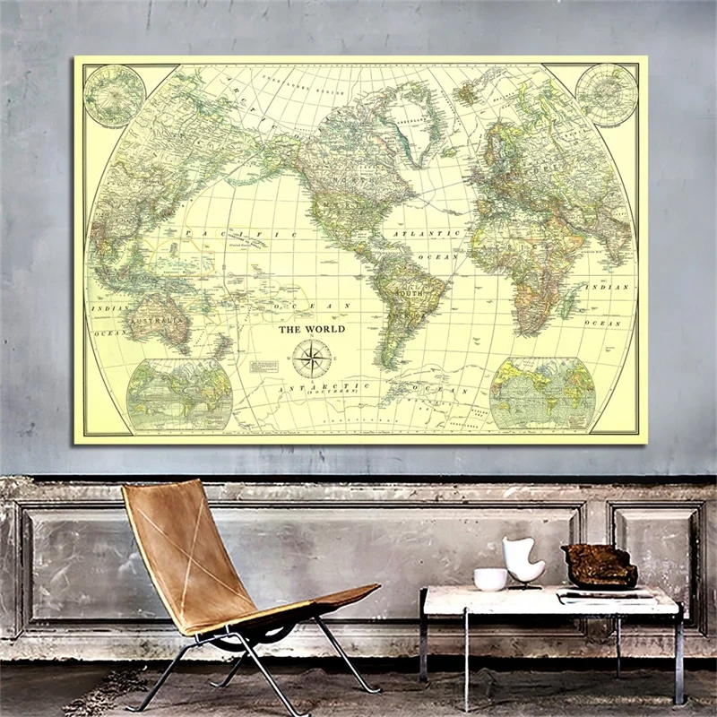 

5*7feet Vintage World Map Canvas Painting Printing Poster Wall Picture for Living Room Modern Nordic Map Pictures Decoration Art
