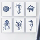 Fossil Octopus Краб креветки Медузы винтажная настенная живопись холст скандинавские плакаты принты настенные картинки для декора гостиной