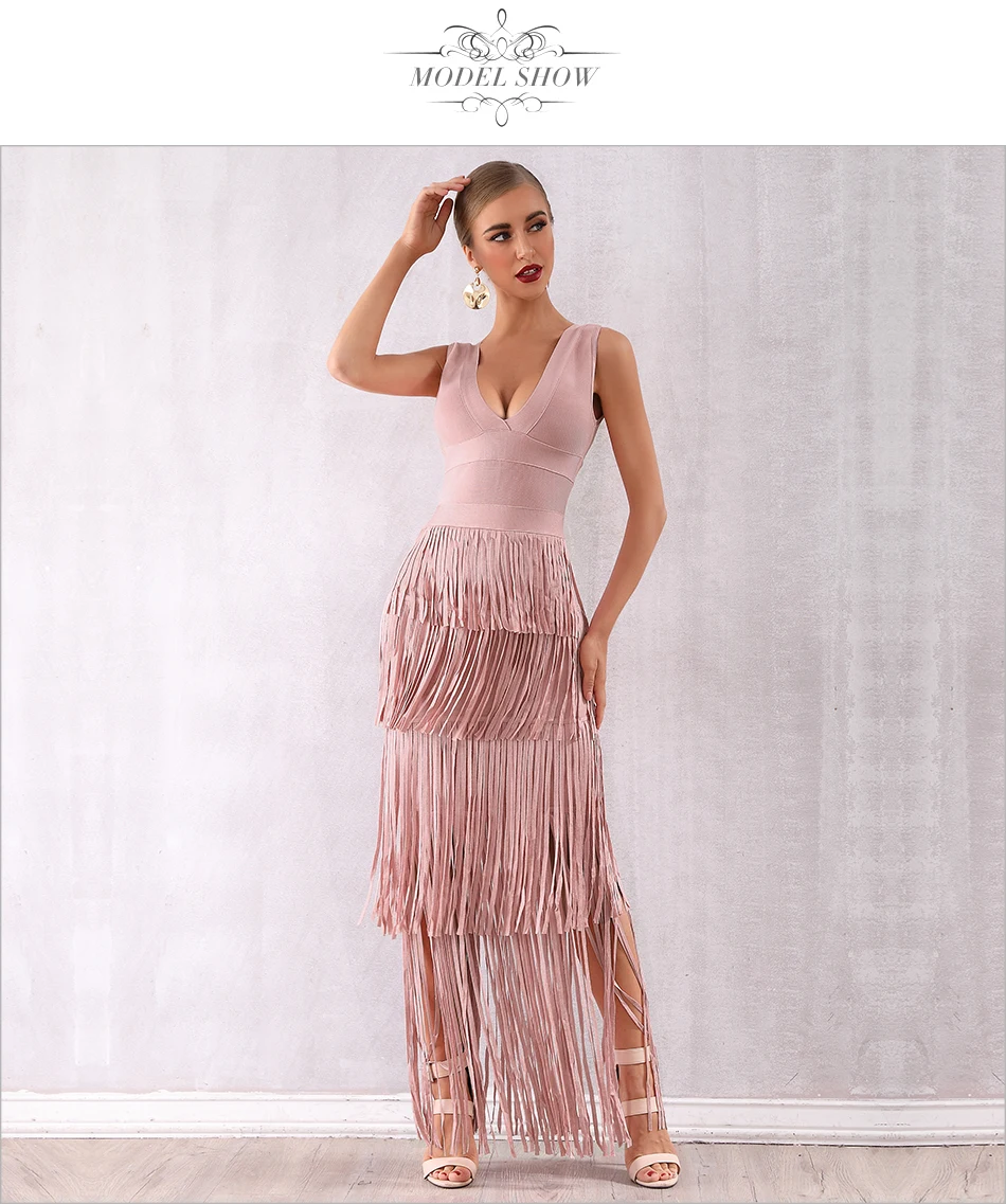 Adyce новое летнее женское Бандажное платье с обнаженной бахромой Vestidos макси с кисточками Клубное платье сексуальное с глубоким v-образным вырезом вечернее платье в стиле знаменитостей