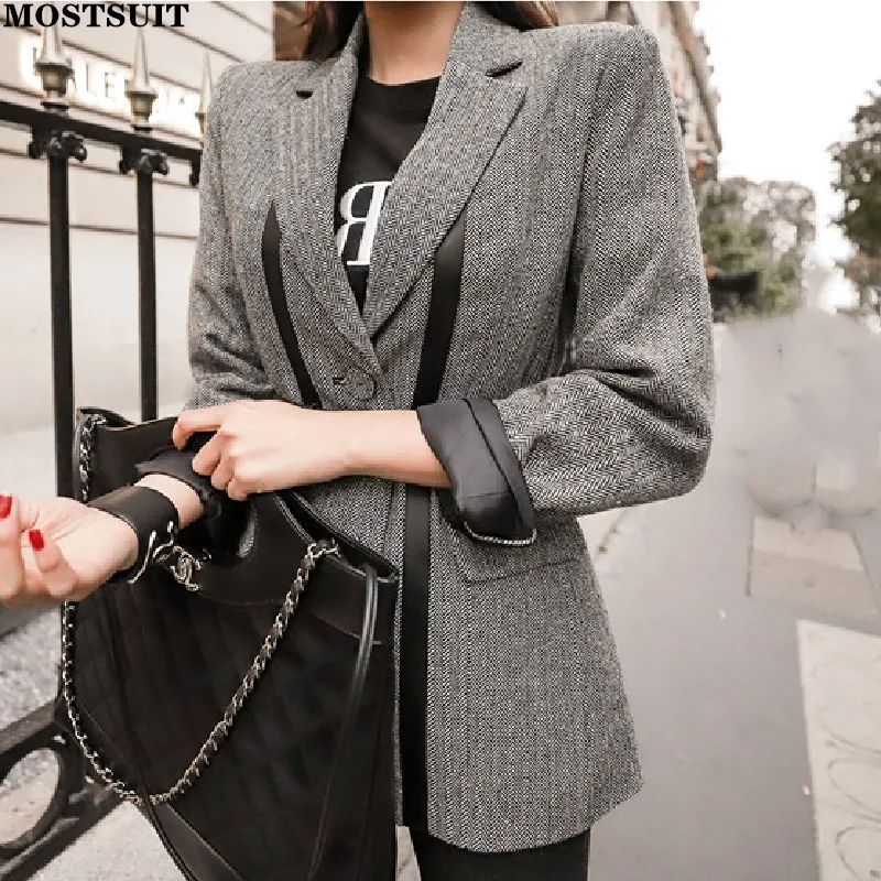 

Leather Patchwork Workwear Suit Jacket Coat Women Full Sleeve Belted Blazer Elegant Stylish Ol Style Wool & Blends Female Coat