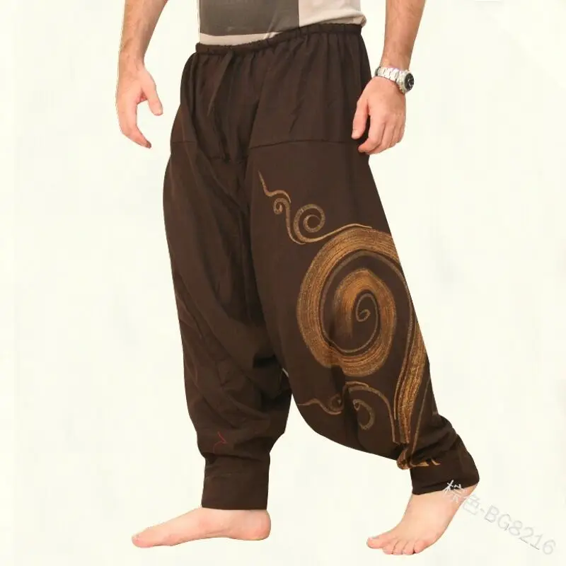 

2021 Men Fashion Vintage Pattern Print Harem Pant Spring Summer Fashion Drawstring Long Trouser Men Casual Loose Pant Streetwear