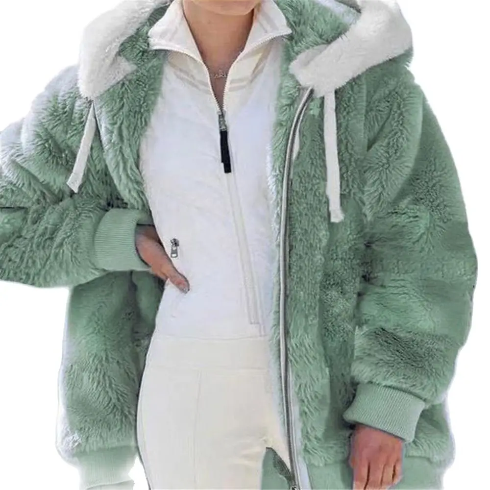 2021 Winter Women's Coat Fashion Casual Stitching Plaid Ladies Clothes Hooded Zipper Ladies Coat Cashmere Women Jacket