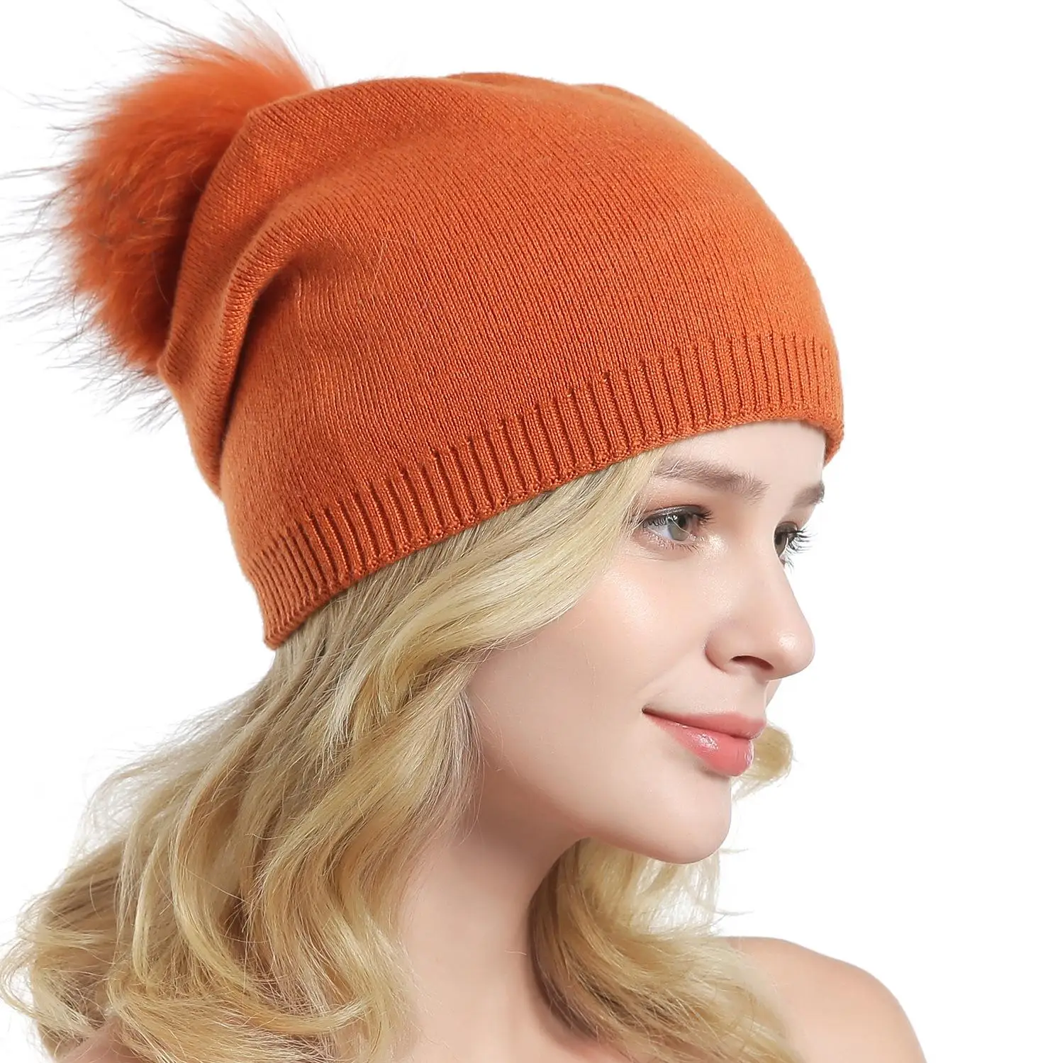 

Hat cashmere hat fashion raccoon fur ball knitted hat autumn and winter warm pullover cap women high quality