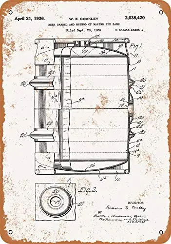 

Metal Sign - 1938 Beer Keg Patent - Vintage Look