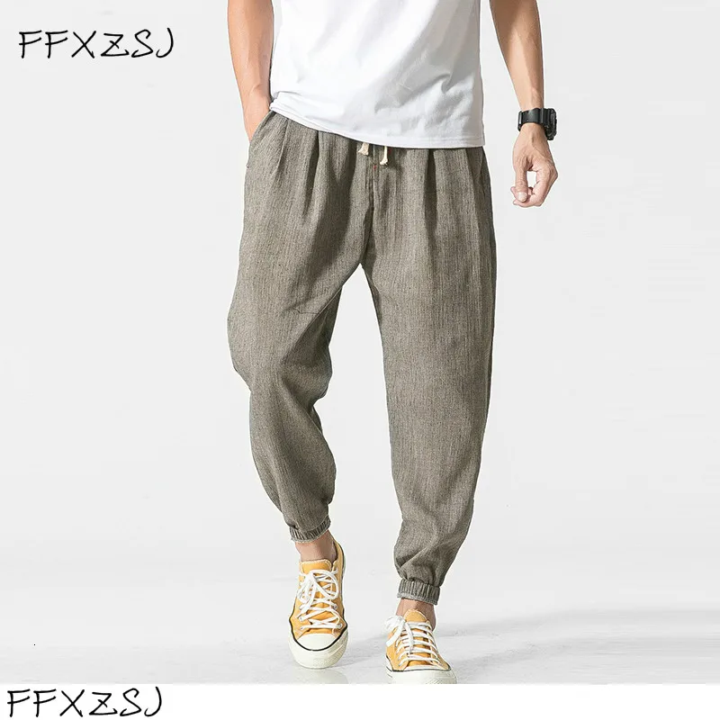 FFXZSJ Cotton Linen Casual Harem Pants Men Joggers Man Summer Trousers Male Chinese Style Baggy 2020 Harajuku Clothe | Мужская одежда