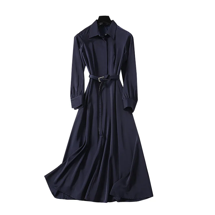 

Elegant Ladies Office Shirt Dress 2020 Spring Women Runway Designer Long Sleeve A-line Midi Dress